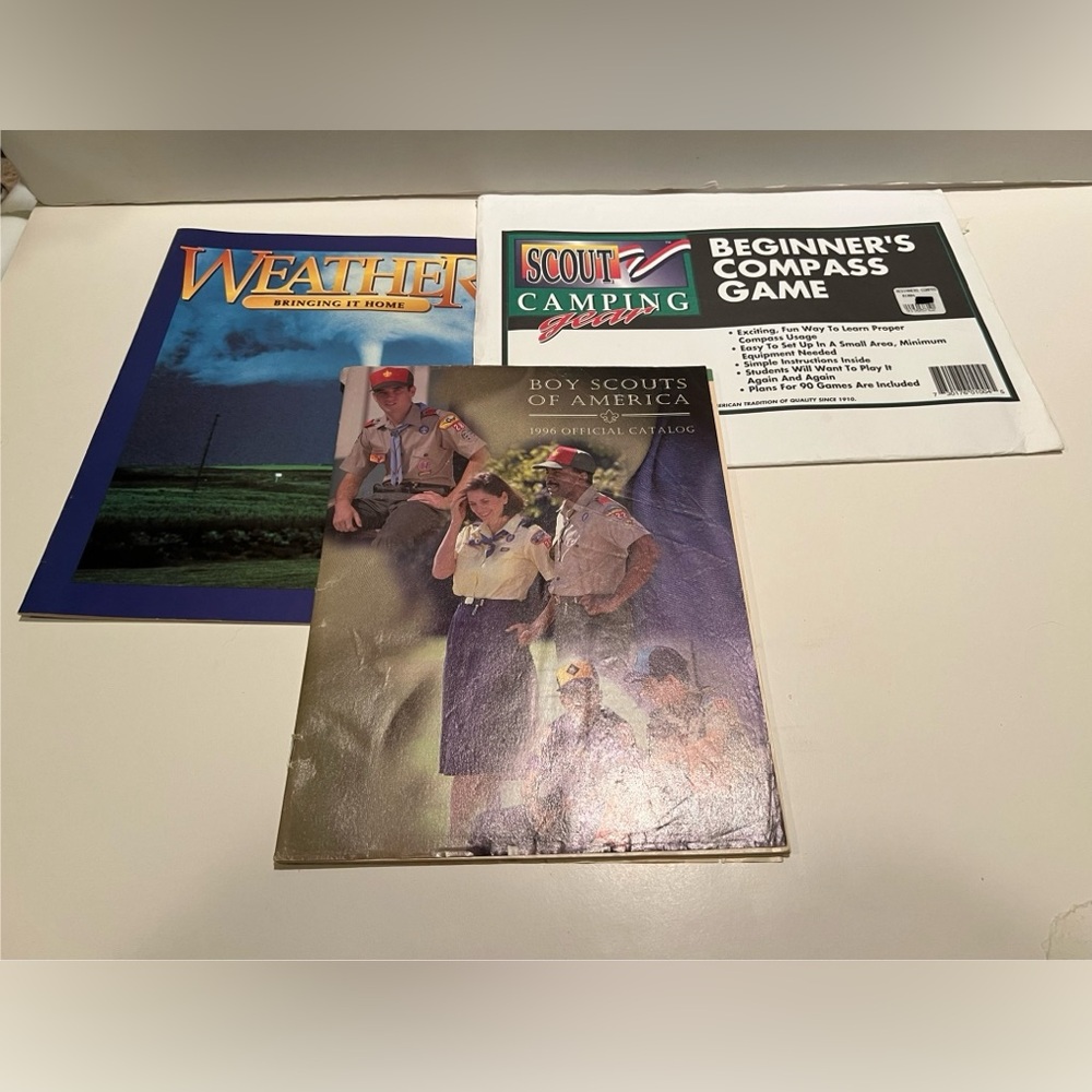 LOT OF 2 BOY SCOUT ITEMS & WEATHER BOOK.